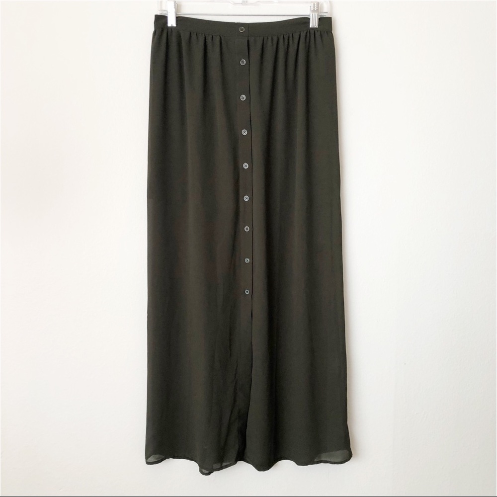 Forever 21 Green Button Front Sheer Maxi Skirt